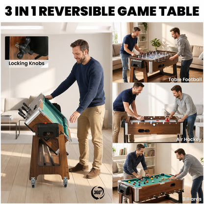 3 in 1 Reversible Multi Game Table with Lockable Wheels and Shelf