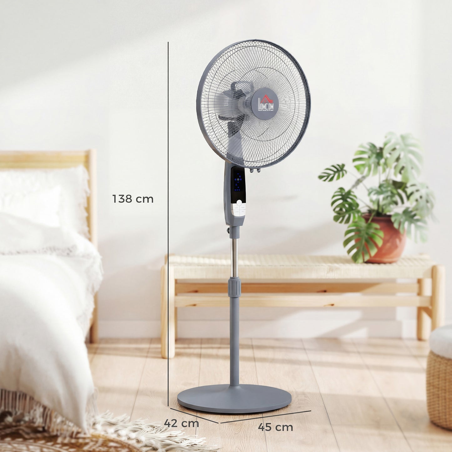 16" Oscillation Cooling Fan with Remote Adjustable Height Grey