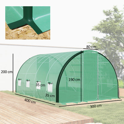 Tunnel Greenhouse Upgraded Structure, Hinged Doors, 4 x 3(m), Green