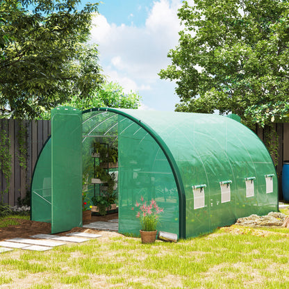 Tunnel Greenhouse Upgraded Structure, Hinged Doors, 4 x 3(m), Green