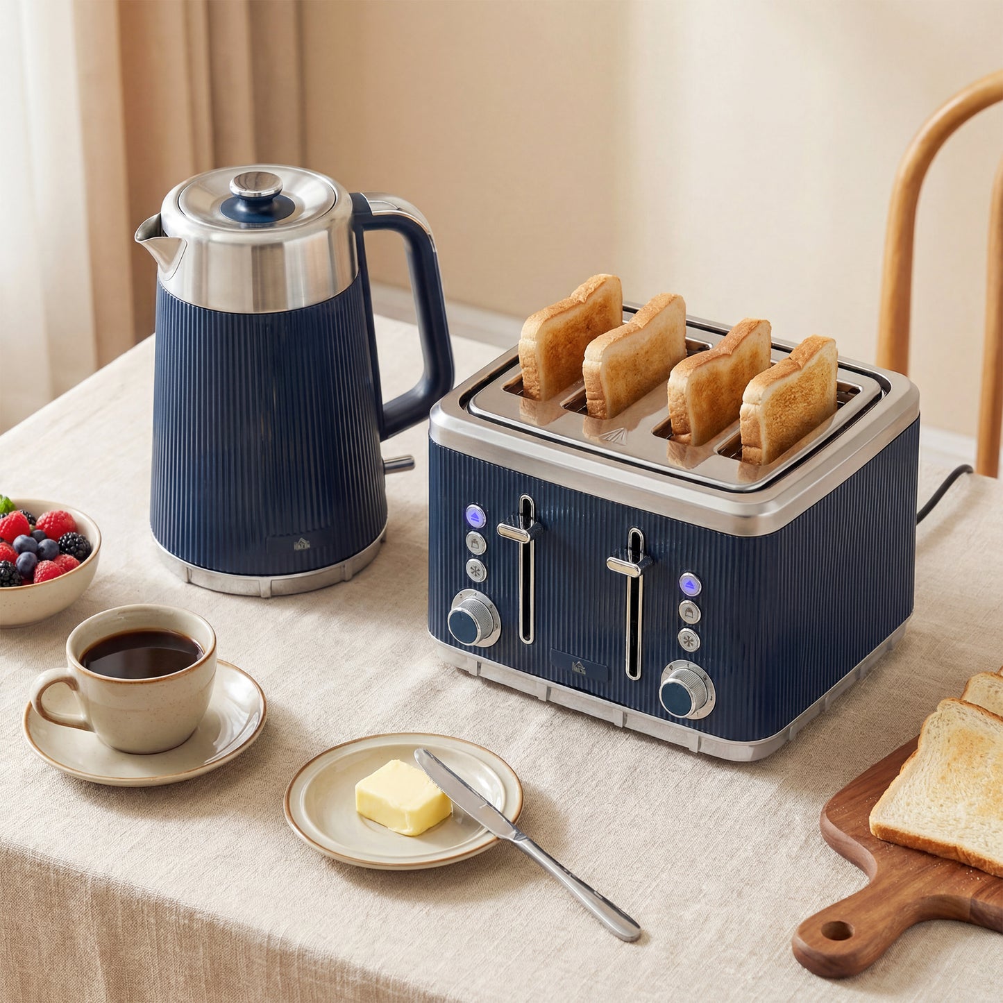 1.7L 3000W Rapid Boil Kettle and 4 Slice Toaster Set Dark Blue