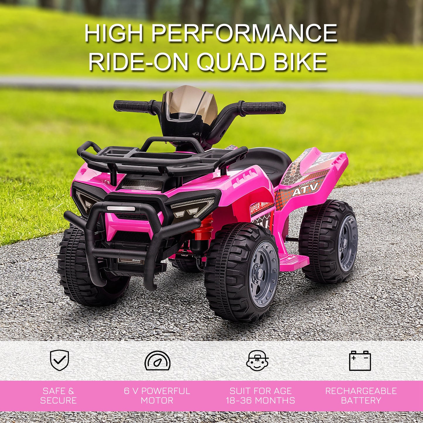 6V Kids Electric Ride on Car Toddler Quad Bike ATV for 18-36 month Pink