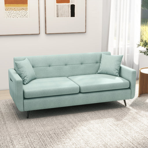 165cm 2 Seater Sofa for Living Room, Modern Fabric Couch, Tufted Loveseat Sofa Settee w/ Steel Legs, 2 Storage Pockets,