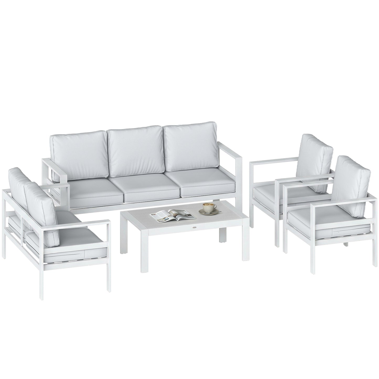 Aluminium Garden Furniture Sofa Set with Olefin Cushions, White