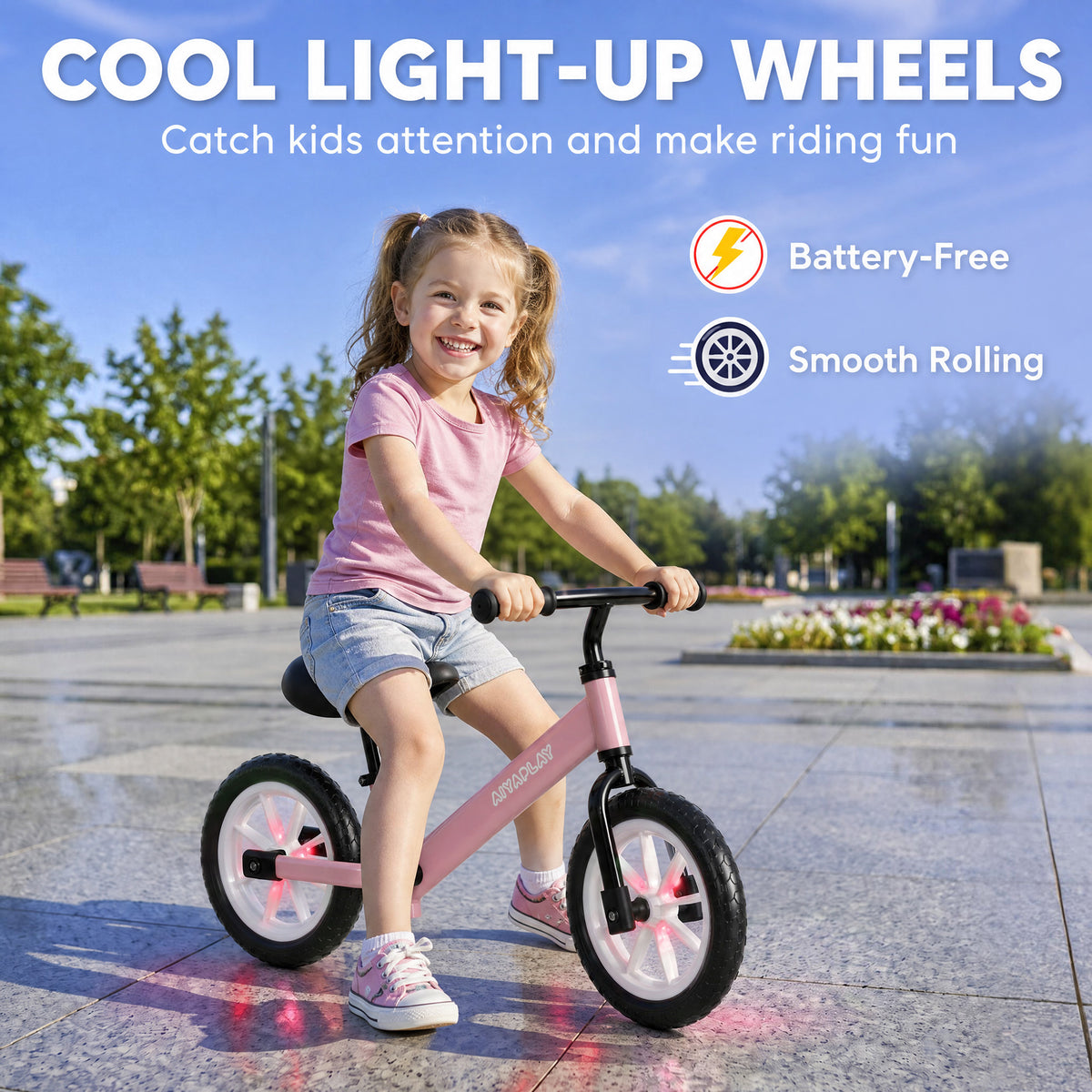 11.2" Balance Bike with Lighting Wheels for 2-5 Years, Pink