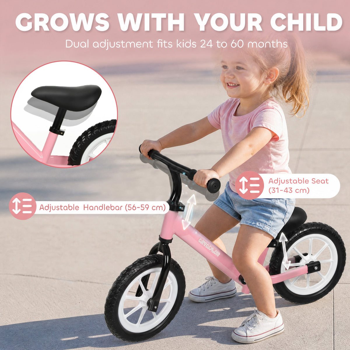 11.2" Balance Bike with Lighting Wheels for 2-5 Years, Pink