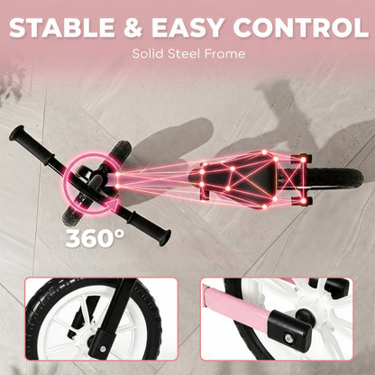 11.2" Balance Bike with Lighting Wheels for 2-5 Years, Pink