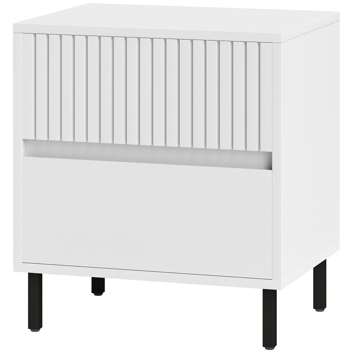 Bedside Table with 2 Drawers and Steel Legs for Bedroom, White
