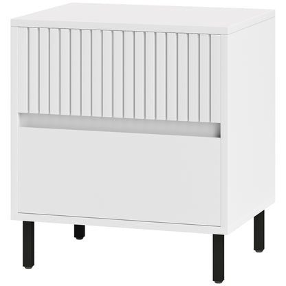 Bedside Table with 2 Drawers and Steel Legs for Bedroom, White