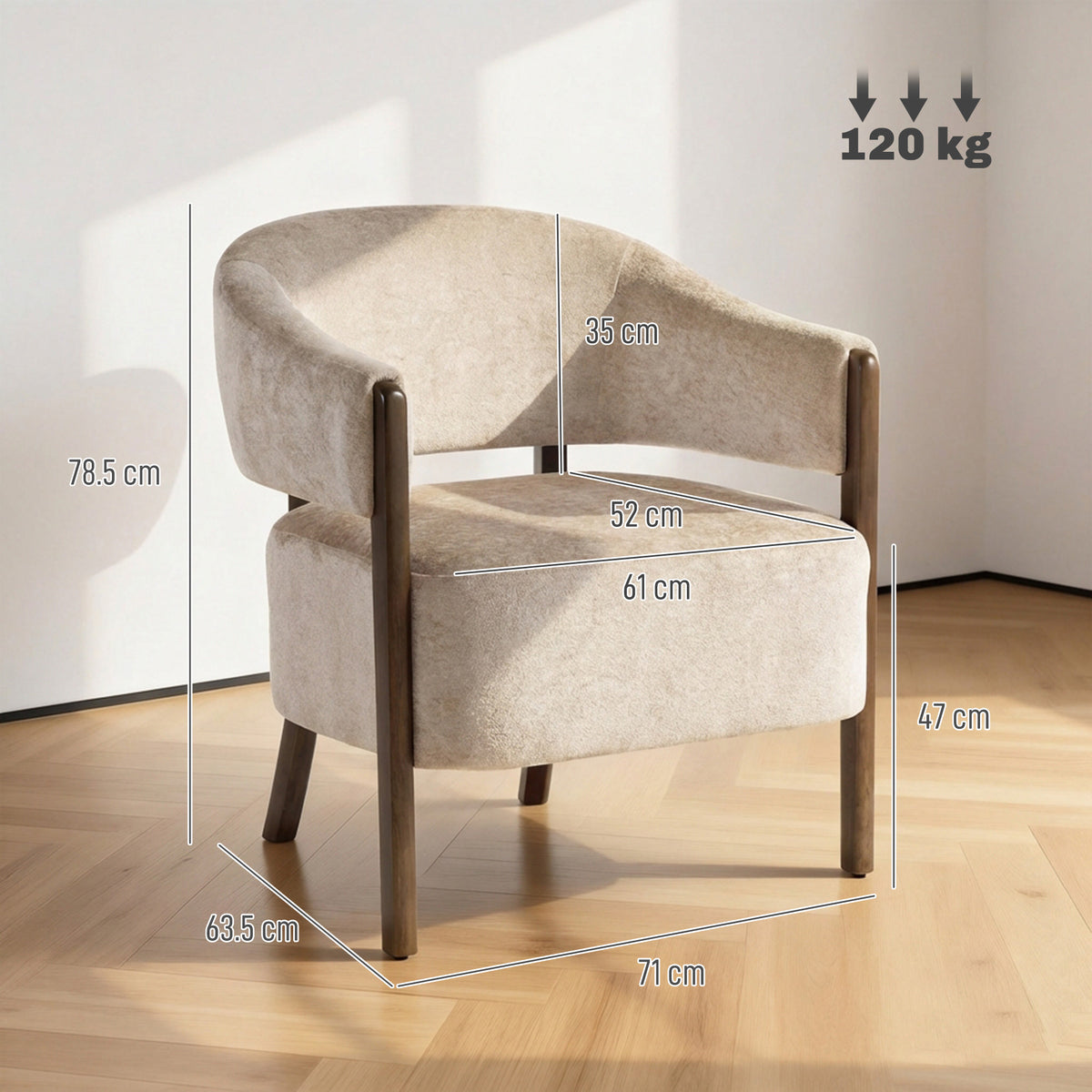Accent Chair, Upholstered Armchair with Solid Wood Legs, Beige