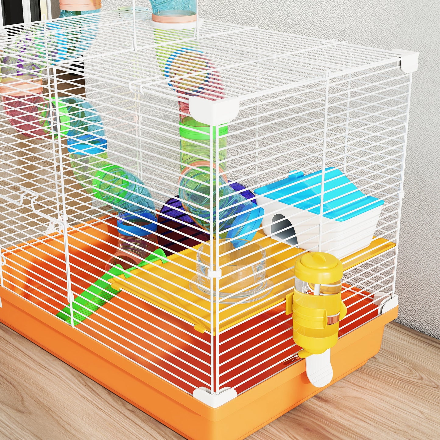 2 Tier Hamster Cage Small Animal House w/ Exercise Wheels Tunnel