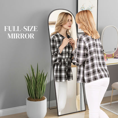 Full Length Mirror with Aluminium Alloy Frame Hanging or Leaning Black