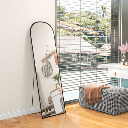 Full Length Mirror with Aluminium Alloy Frame Hanging or Leaning Black