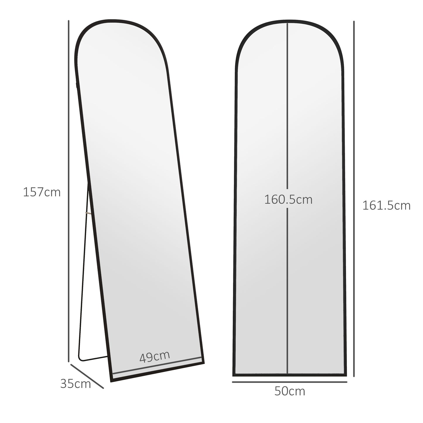 Full Length Mirror with Aluminium Alloy Frame Hanging or Leaning Black