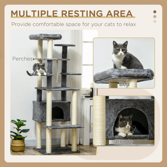 184cm Cat Tree for Indoor Cats, Modern Cat Tower with Cat Bed - Grey