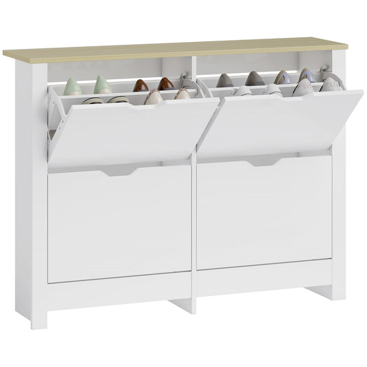 16-Shoe Storage Cabinet 4 Shelves 4 Drawers Tabletop White