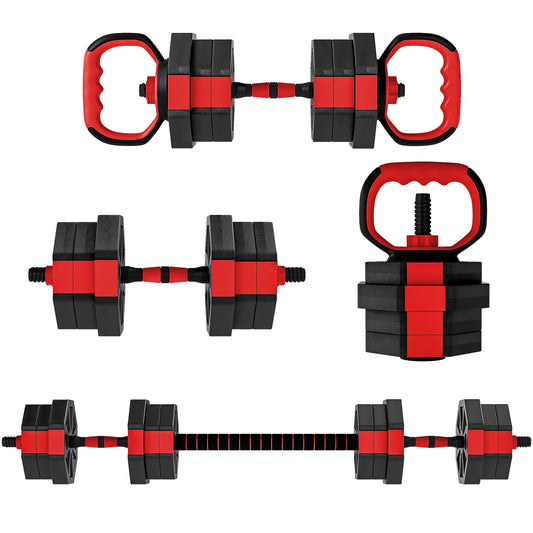 4-in-1 Adjustable Weight Dumbbells Set, 20kg Free Weights Set, Red