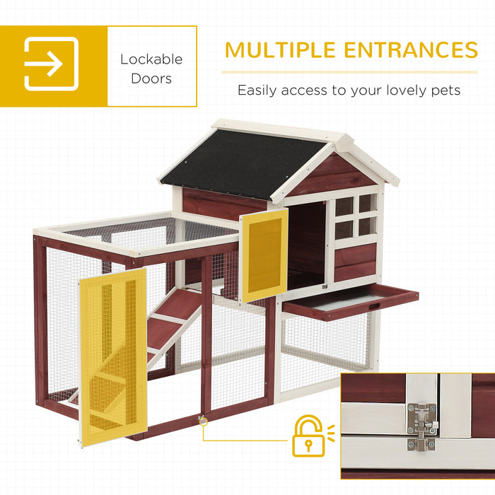 122 Wooden Rabbit Hutch Bunny Cage with Waterproof Asphalt Roof, Fun Outdoor Run, Removable Tray and Ramp, Brown