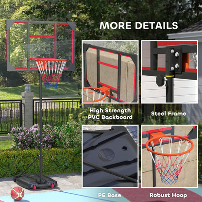 Basketball Hoop, 210-260cm Height Adjustable Basketball Hoop, Red