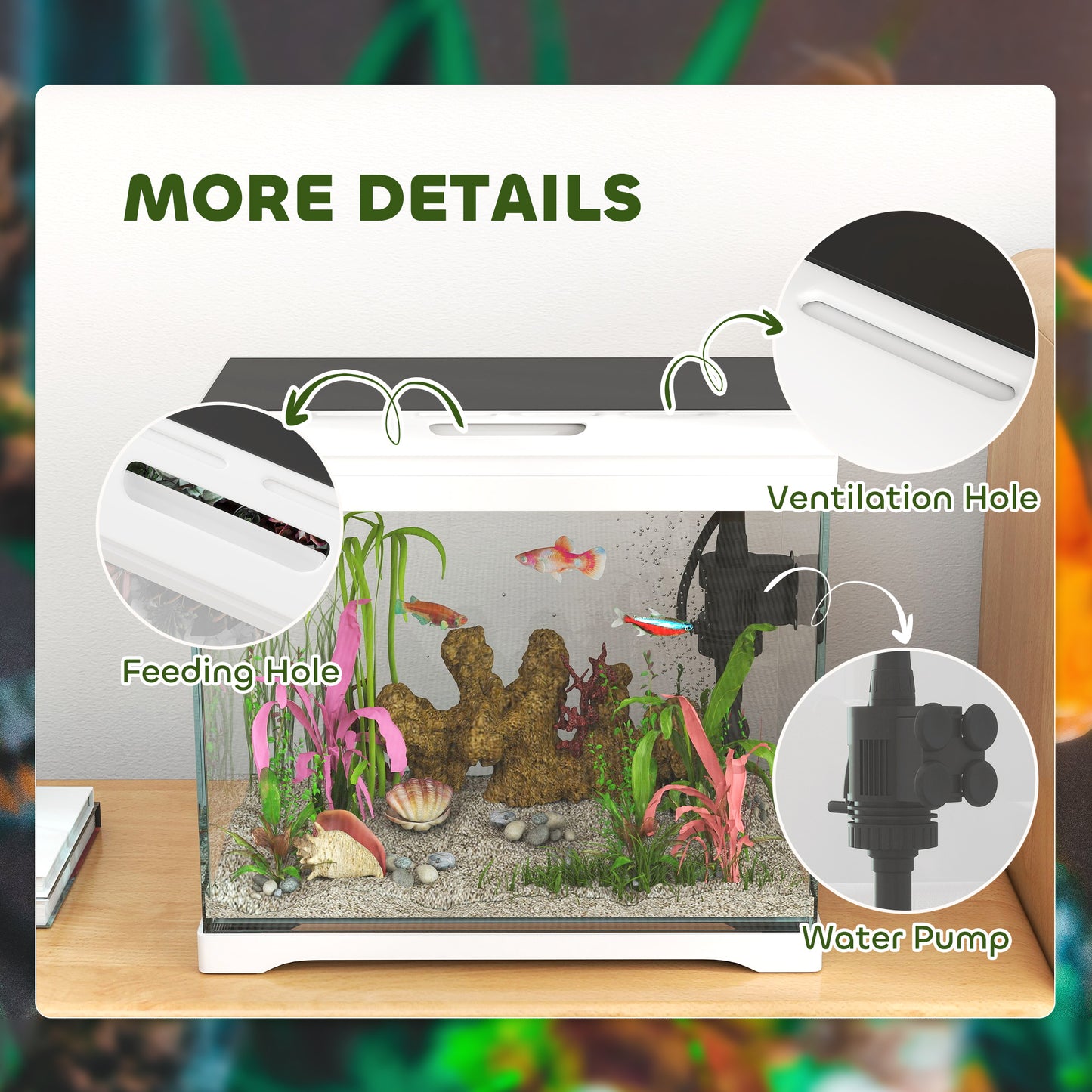 17L Fish Tank, Glass Aquarium with Filter System, LED Light, Water Pump, Fish Tank Starter Kits for Betta, Goldfish, Shrimps, Cold Water Fish, White