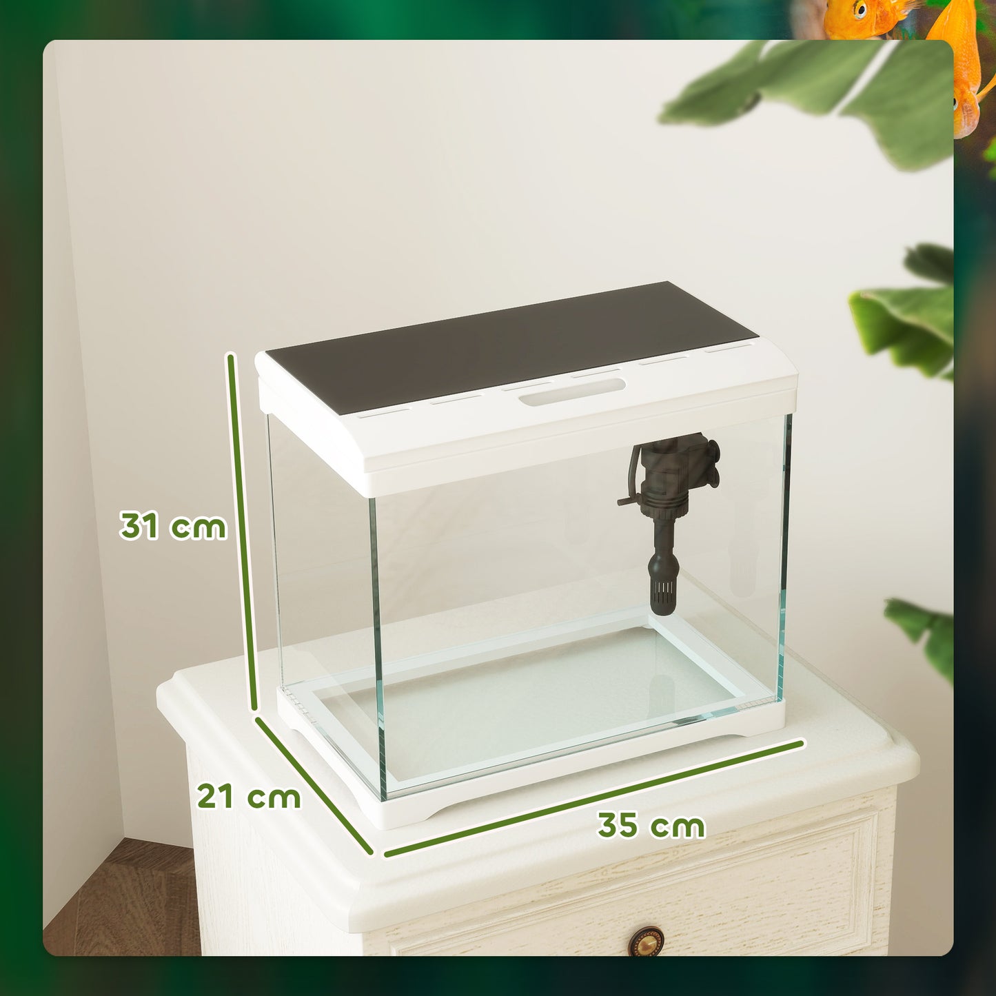 17L Fish Tank, Glass Aquarium with Filter System, LED Light, Water Pump, Fish Tank Starter Kits for Betta, Goldfish, Shrimps, Cold Water Fish, White