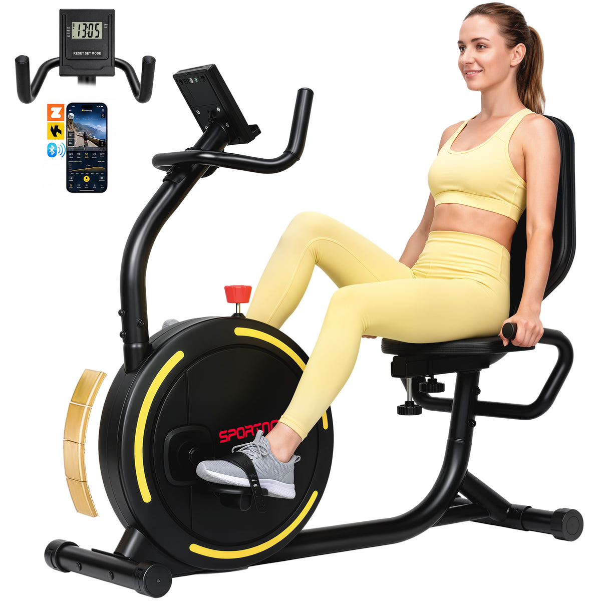 Magnetic Recumbent Exercise Bike with Bluetooth App Connectivity - Black