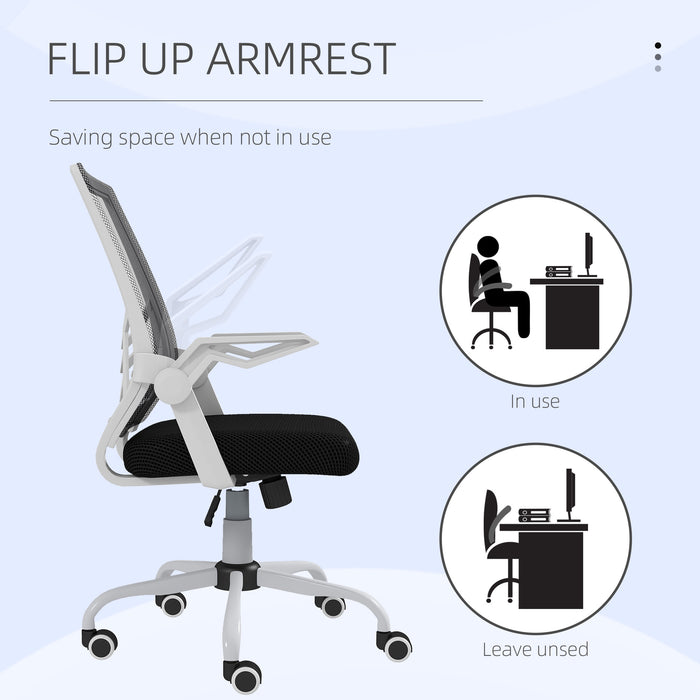 Mesh Office Chair, Computer Desk Chair with Flip-up Armrests, Lumbar Back Support and Swivel Wheels, Black