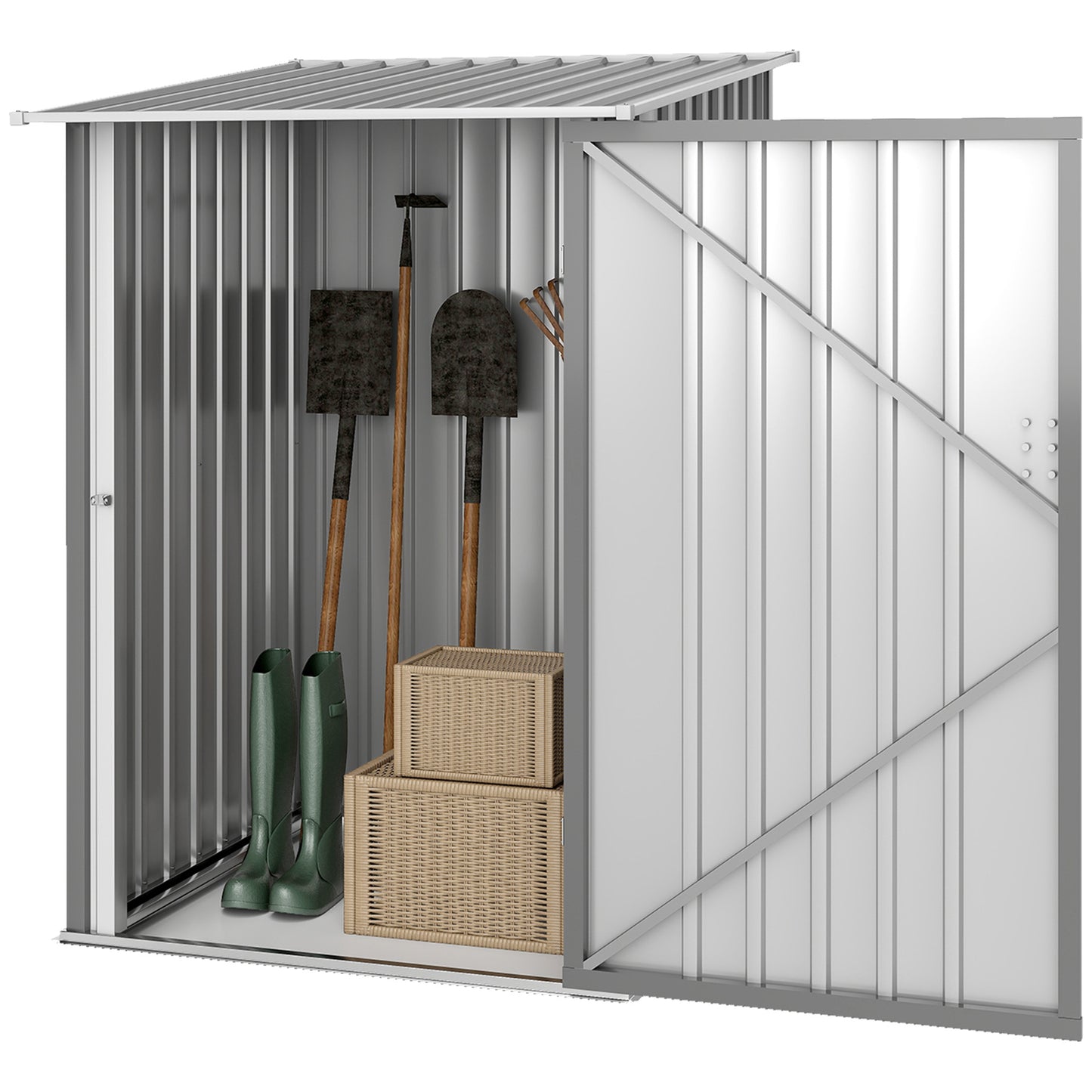 3.3ft x 3.4ft Lean to Garden Shed, Metal Outdoor Storage Shed with Single Lockable Door, Tool Storage Shed for Garden, Patio, Lawn, Grey