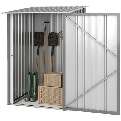 3.3ft x 3.4ft Lean to Garden Shed, Metal Outdoor Storage Shed with Single Lockable Door, Tool Storage Shed for Garden, Patio, Lawn, Grey