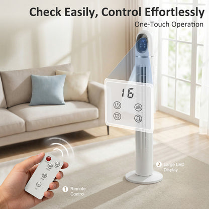 Tower Fan for Bedroom, Standing Floor Fan with 70° Oscillating, White