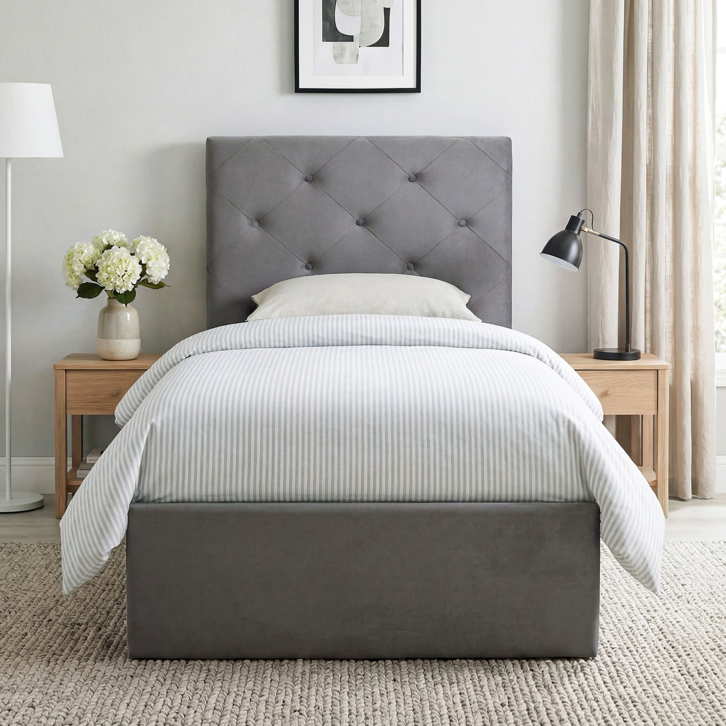 Single Bed Frame Gas Side Lift Under Bed Storage Dark Grey