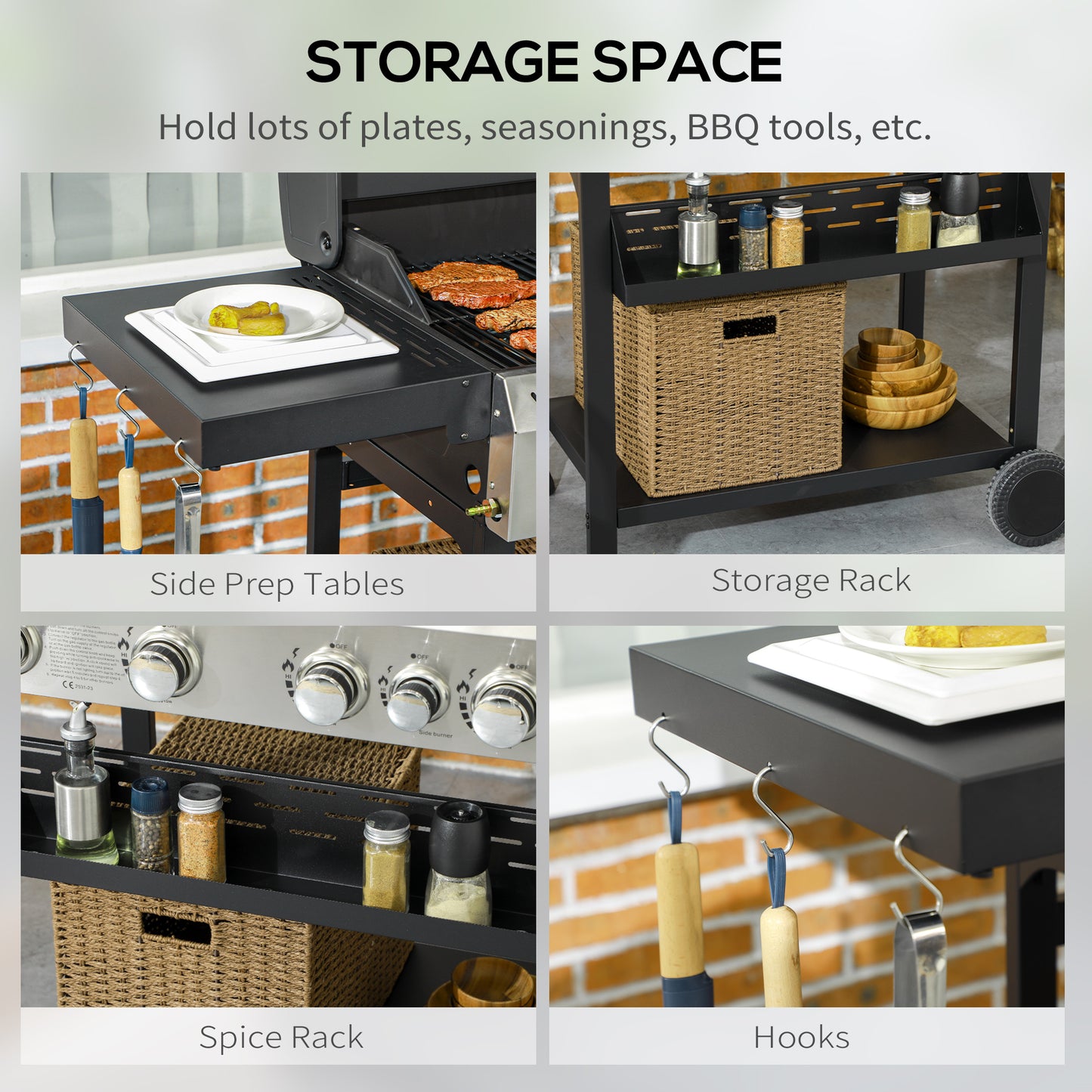 Galvanised Steel 4+1 Gas Burner BBQ Grill Trolley, Black