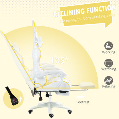 Racing Style Gaming Chair with Footrest Removable Rabbit Ears, Yellow