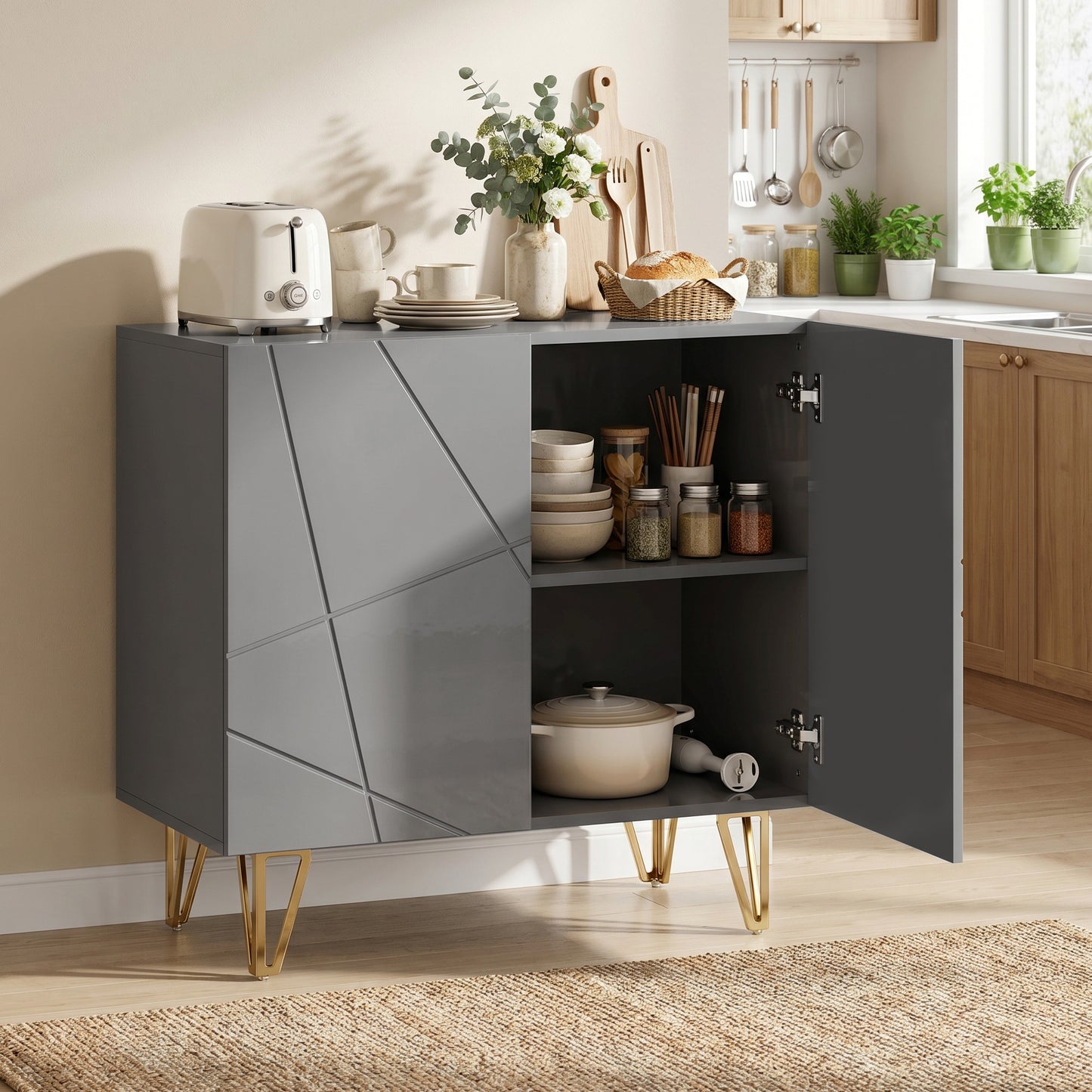 Storage Cabinet, Sideboard with Adjustable Shelf, Grey