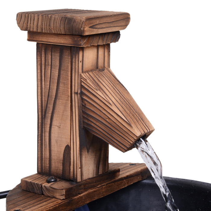 Wood Barrel Pump Patio Water Fountain Water Feature Electric Garden