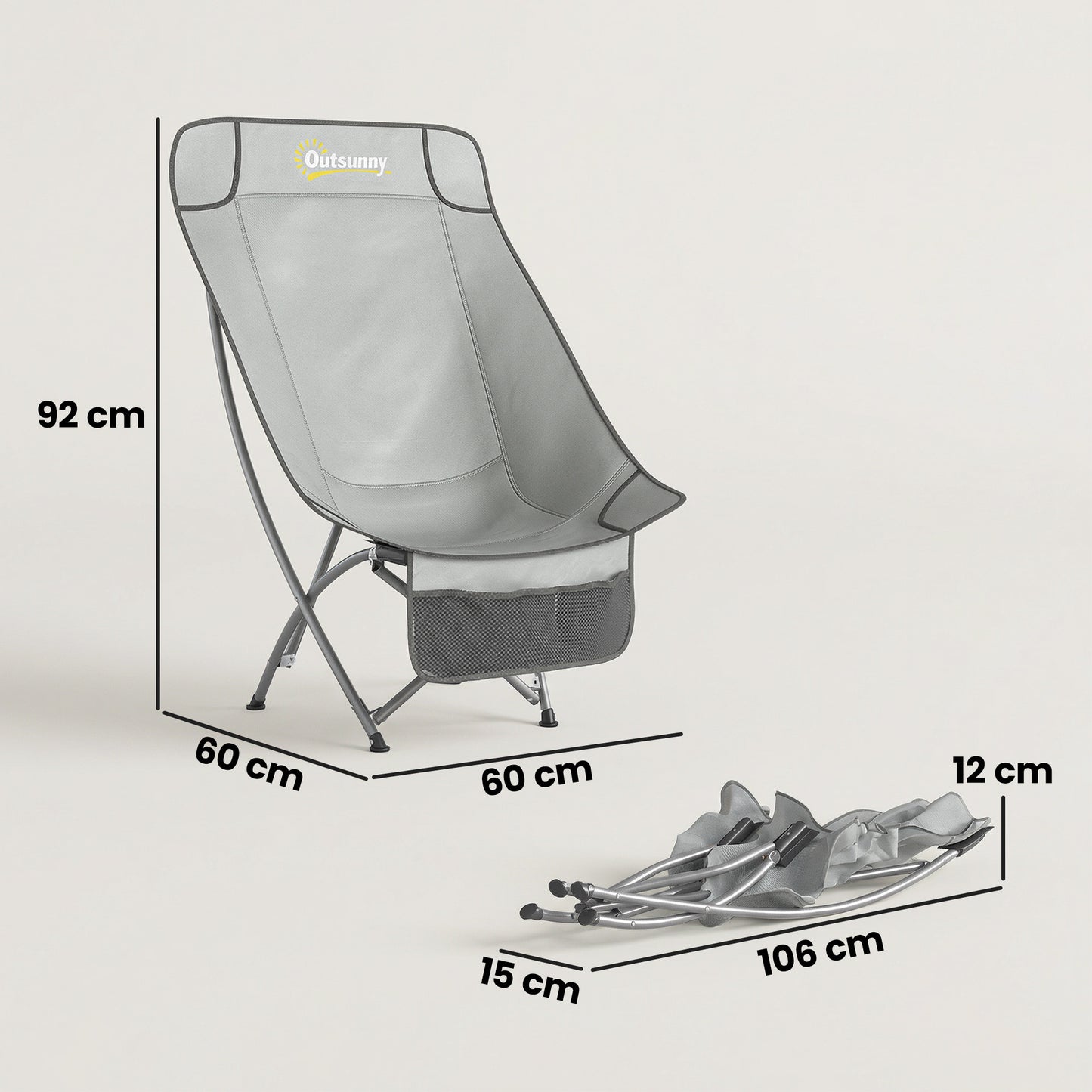 Camping Chair Portable with Side Pocket Light Grey