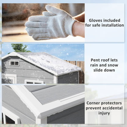 6 x 4ft Garden Shed, Plastic Shed with Floor, Window, Lockable Door and Vents, Wood Effect Resin Tool Shed for Outdoor, Grey