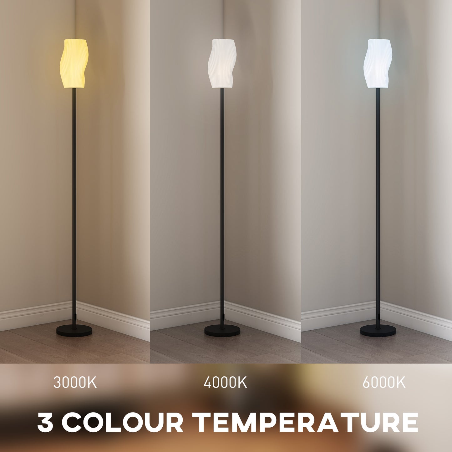 3D Printed Standing Lamp with Shade, 3 Colour Temperature, White