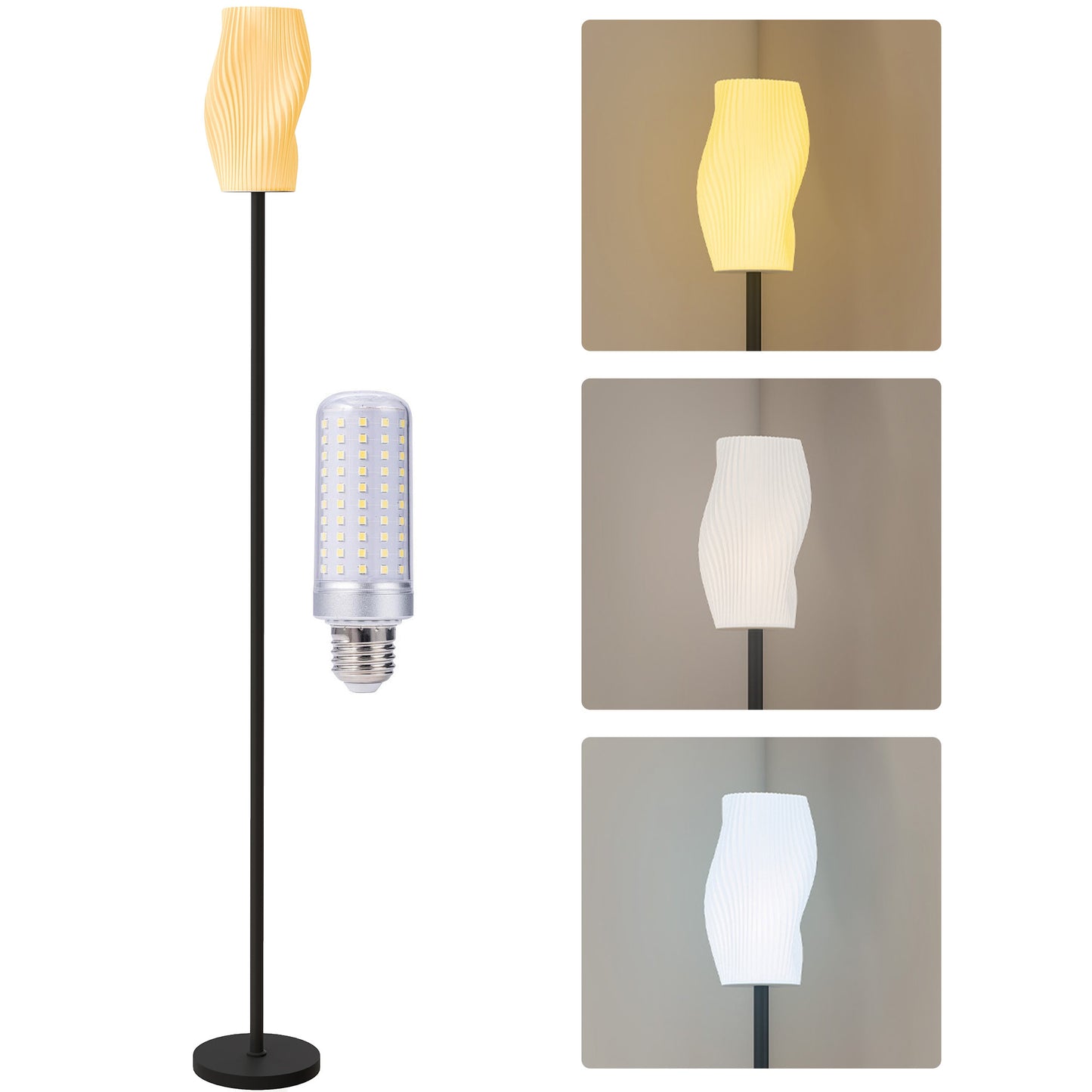 3D Printed Standing Lamp with Shade, 3 Colour Temperature, White