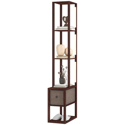 Floor Lamp with Shelves, LED Standing Lamp with Fabric Drawer, Brown