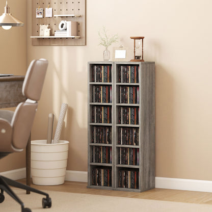 Set of 2 CD Storage Units with Adjustable Shelves, Distressed Grey