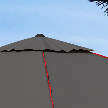 Patio Parasol Umbrella with Vent, Garden Market Table Umbrella Sun Shade Canopy with Piping Side, Grey