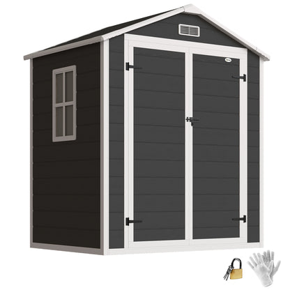 Garden Shed 6'x4.5' Plastic Tool Storage House w/ Lockable Double Doors