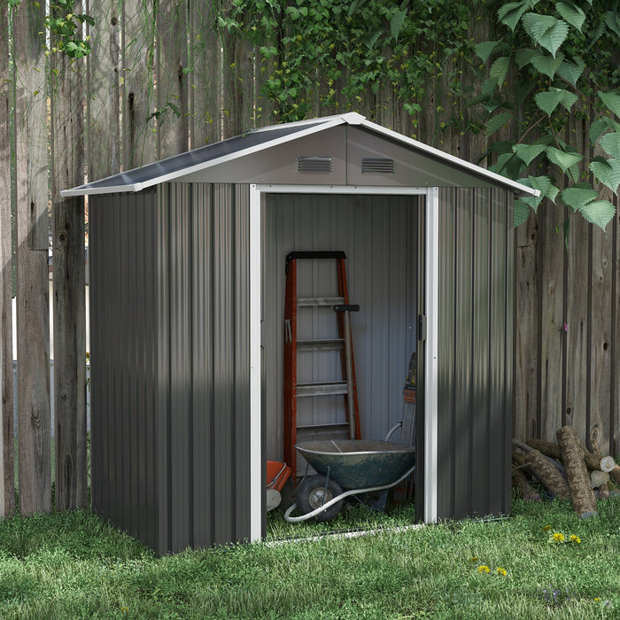 6.5x3.5ft Metal Garden Storage Shed for Outdoor Tool Storage with Double Sliding Doors and 4 Vents, Grey