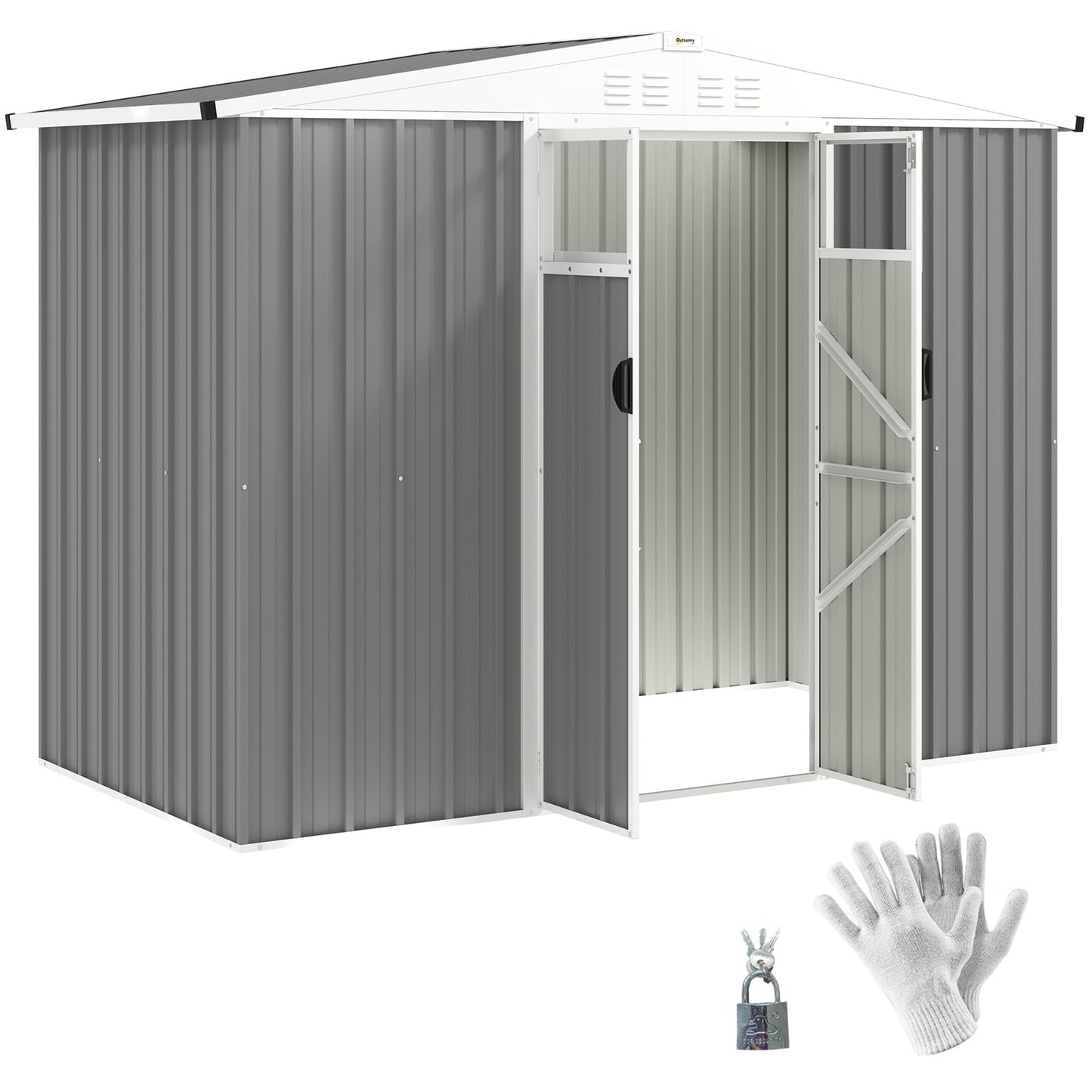 8 x 4 ft Garden Storage Shed, Outdoor Metal Shed, Light Grey