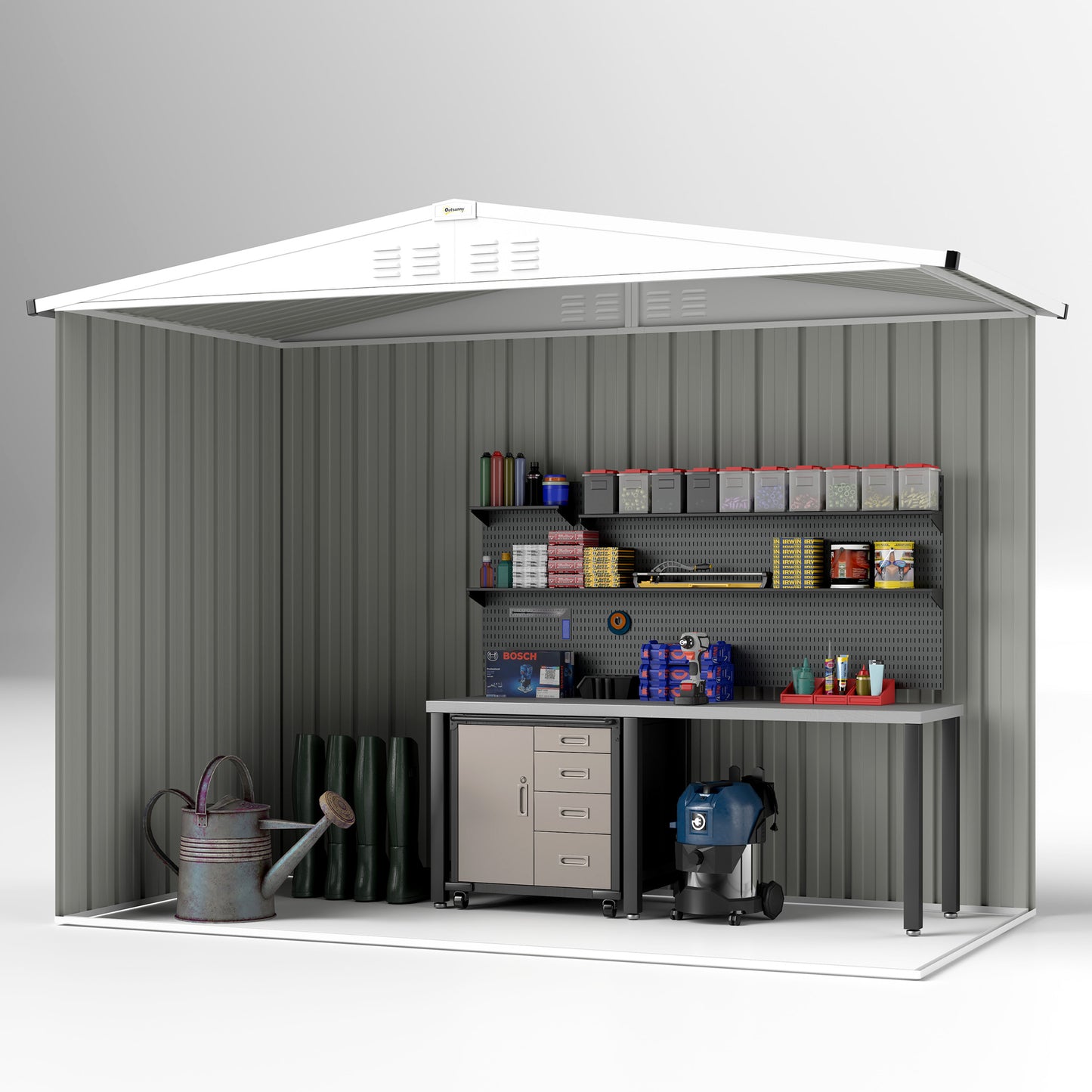 8 x 4 ft Garden Storage Shed, Outdoor Metal Shed, Light Grey