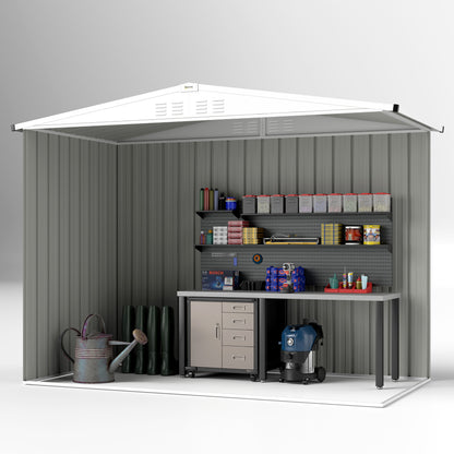8 x 4 ft Garden Storage Shed, Outdoor Metal Shed, Light Grey
