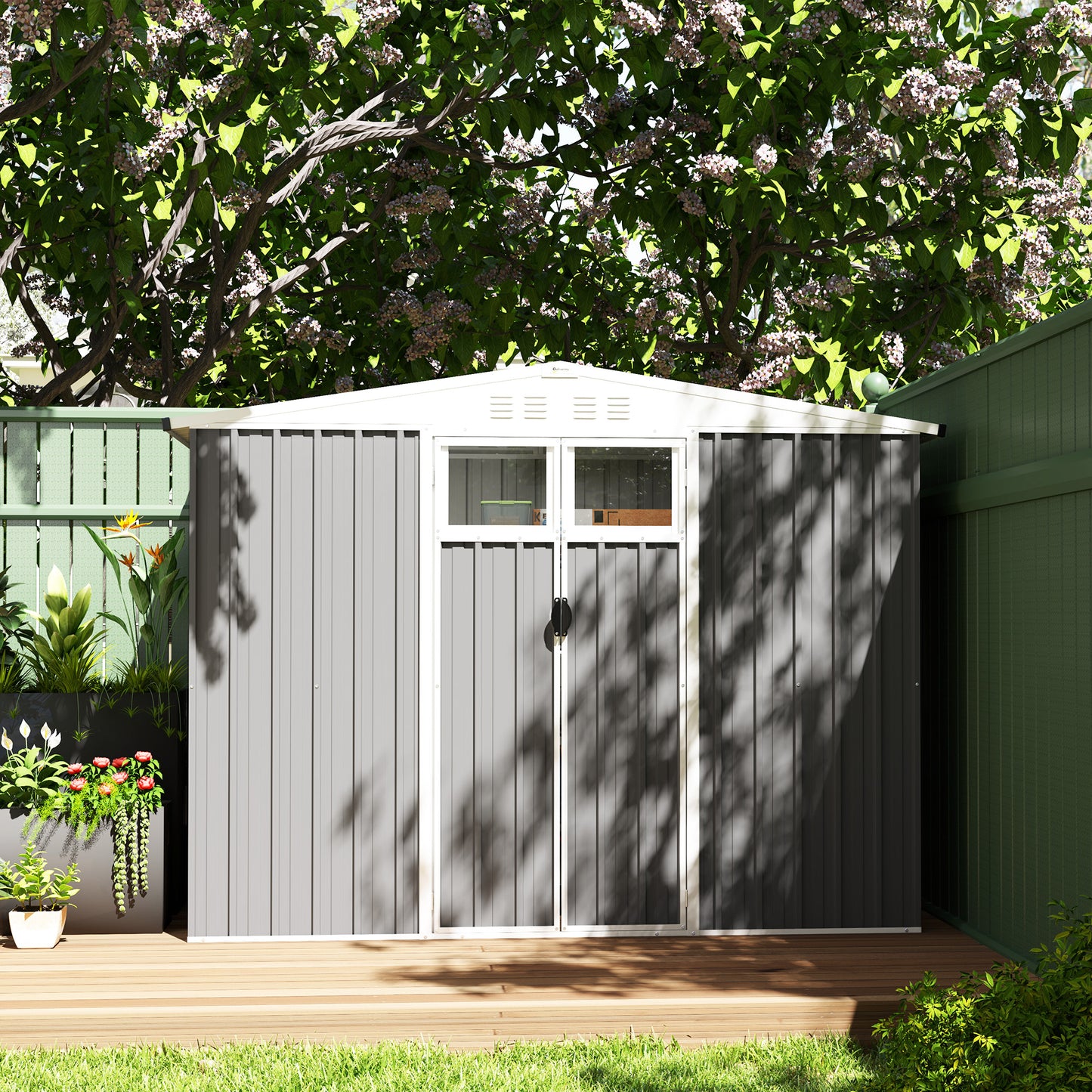 8 x 4 ft Garden Storage Shed, Outdoor Metal Shed, Light Grey