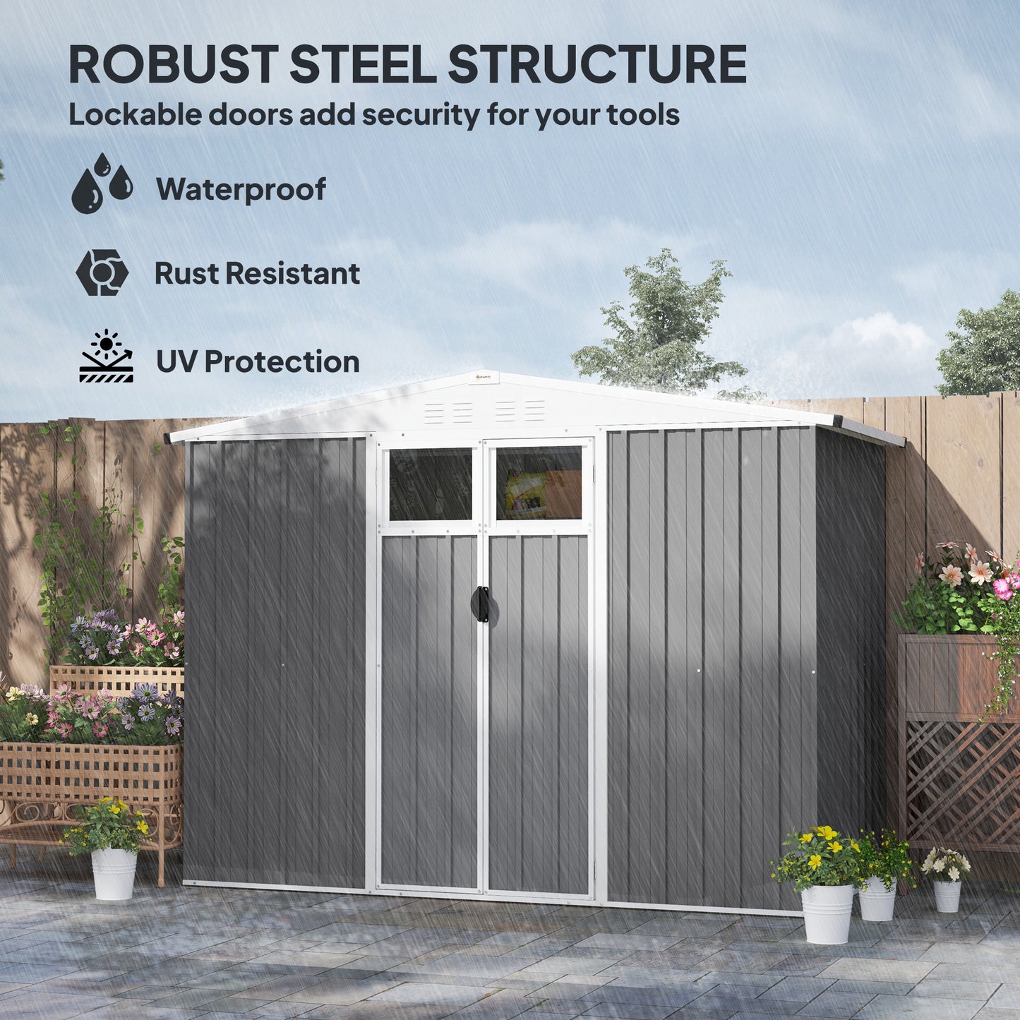 8 x 4 ft Garden Storage Shed, Outdoor Metal Shed, Light Grey