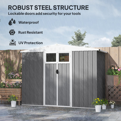 8 x 4 ft Garden Storage Shed, Outdoor Metal Shed, Light Grey